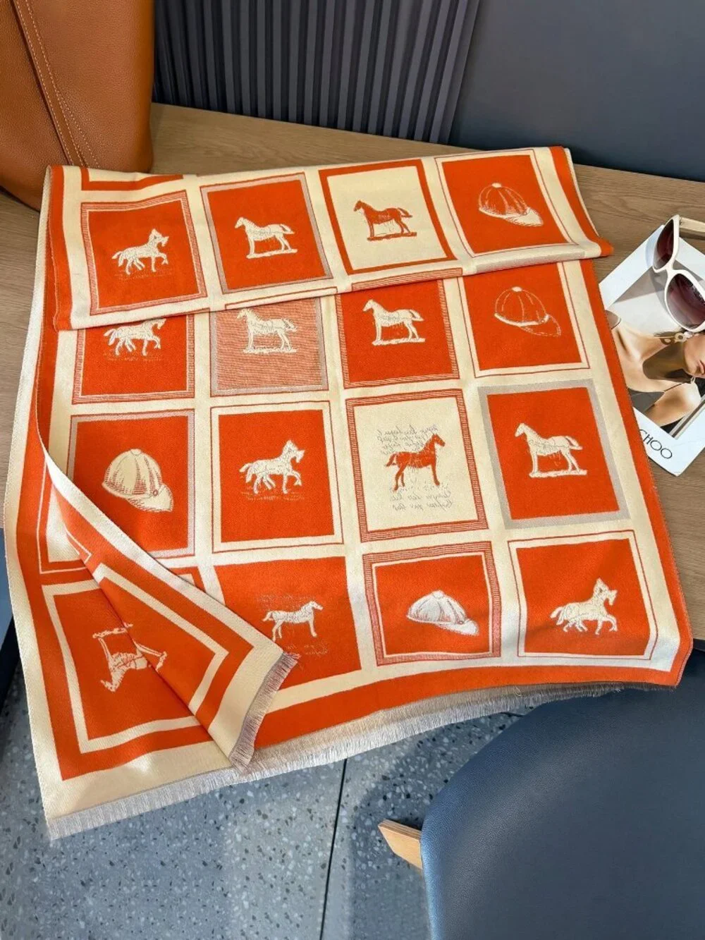 Orange Animal Jacquard Women's Elegant Scarf Shawl Blanket Neck Warmer Regular